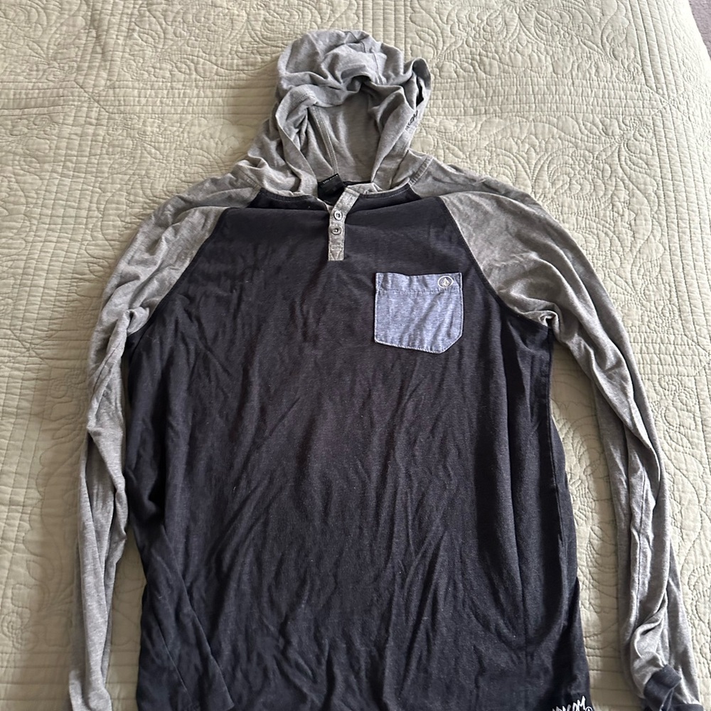 Volcom Men's Two-Tone Hooded Shirt - Black and Gray